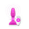 b-Vibe Rimming Petite Rotating Remote Control Plug Fuchsia with remote control and sound waves.