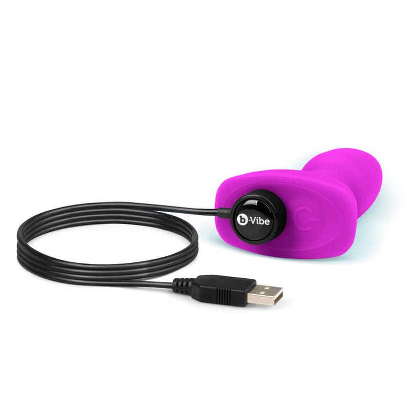 b-Vibe Rimming Petite Rotating Remote Control Plug Fuchsia with USB charging cable
