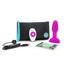 b-Vibe Rimming Petite Rotating Remote Control Plug Fuchsia with charging cable and storage pouch