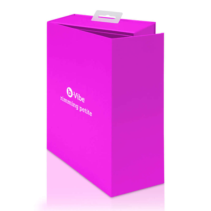 b-Vibe Rimming Petite Rotating Remote Control Plug Fuchsia packaging in bright pink color with logo.