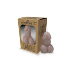 Eden's Vanilla Scented Penis Candle Taupe in a box, with a phallic shape and soft taupe color, releasing vanilla fragrance.