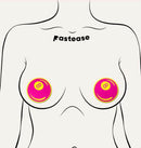 Neon Pink & Yellow 8-Ball Breast Pasties shown on a body illustration for a vibrant and playful look.