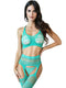 Model wearing a green 2-piece bralette and gartered bodystocking lingerie, showcasing stylish cutouts and intricate design.