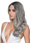 Celeste Premium Stylable Wig Silver displayed on a model with soft silver and ash tones for a modern look.