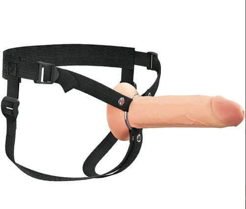 Fantasy X-Tensions Elite 8" Dual Density Silicone Hollow Strap-On in light skin tone, featuring adjustable straps for comfort.