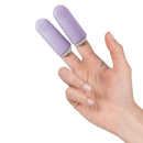 Jimmyjane Hello Touch Pro Finger Vibrator Light Purple held between fingers for targeted pleasure.