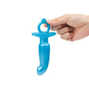 b-Vibe Butties Hither Silicone Prostate Plug held in hand, showcasing its ergonomic design and smooth silicone finish.