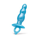 b-Vibe Butties Bounce Beaded Silicone Plug in blue, featuring a textured design for comfortable insertion and flexible movement.