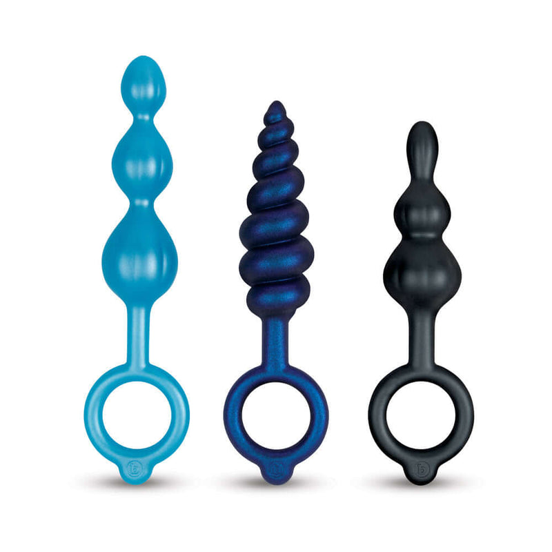 b-Vibe Beaded Butties Bundle 3-Piece Anal Plug Set featuring three graduated silicone anal plugs.