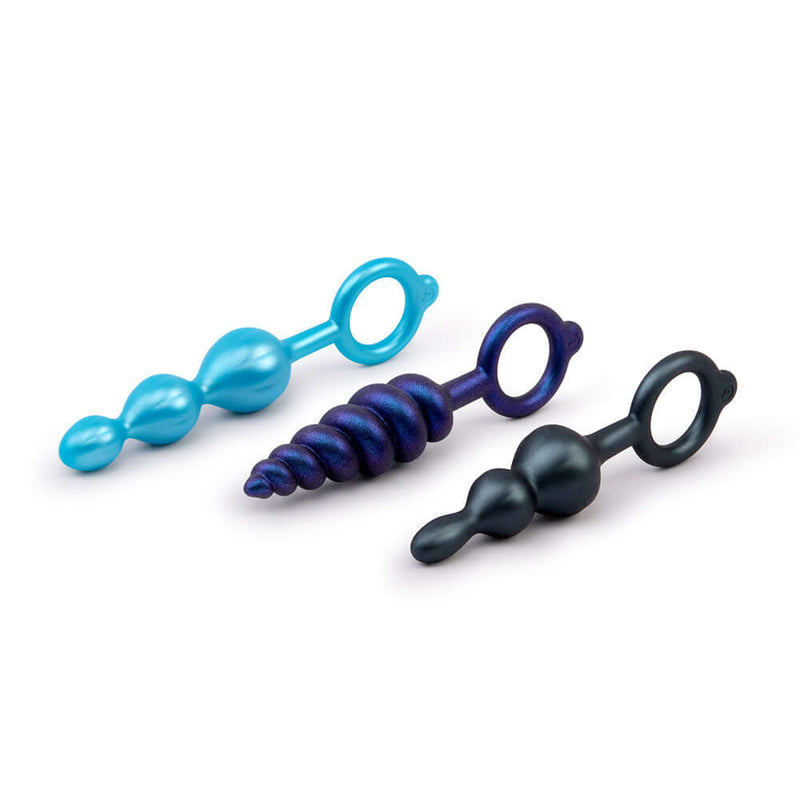 b-Vibe Beaded Butties Bundle 3-Piece Anal Plug Set in vibrant colors - perfect for pleasure exploration.