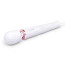 Le Wand Plug-In Vibrating Massager White with a sleek design and cord for continuous high-intensity vibrations.