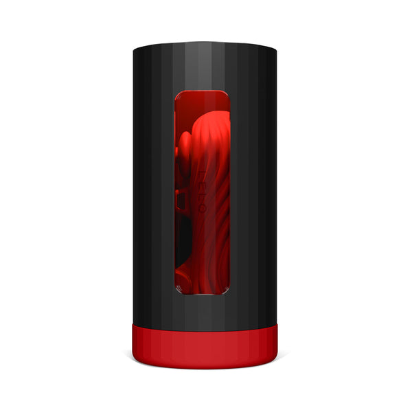 LELO F1S V3 XL Red App Controlled Masturbator in a sleek black and red case with a transparent window.