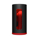 LELO F1S V3 Red App Controlled Masturbator with sleek black design and red interior showing through window.