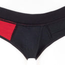 SpareParts Tomboi Cover Brief Underwear Harness Nylon Red XS showing a black and red brief-style design.