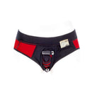 SpareParts Tomboi Cover Brief Underwear Harness Nylon Red S in black and red design with functional pockets.