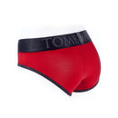 SpareParts Tomboi Cover Brief Underwear Harness Nylon Red M, showcasing a stylish red brief with black waistband.