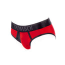 SpareParts Tomboi Cover Brief Underwear Harness Nylon Red L side view showcasing its classic brief-style design.