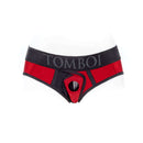 SpareParts Tomboi Cover Brief Underwear Harness Nylon Red 4XL showing the front view in red and black.