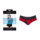 SpareParts Tomboi Cover Brief Underwear Harness Nylon Red 5XL packaging and product image.