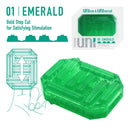 Tenga Uni Emerald Unisex Pleasure Sleeve showcasing bold step-cut design for stimulation.