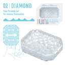 Tenga Uni Diamond Unisex Masturbation Sleeve Clear with fine pyramid cut design for intense stimulation.
