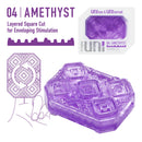 Tenga Uni Amethyst Unisex Finger Sleeve Stroker showcasing layered square cut design for enveloping stimulation.