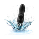 Mystim Hop Hop Bob eStim Vibrator Black splashing in water, designed for dual-action pleasure and electrifying stimulation.
