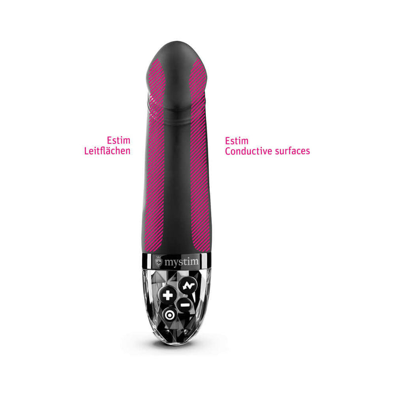 Mystim Real Deal Neal eStim Vibrator Black with conductive surfaces and control panel features