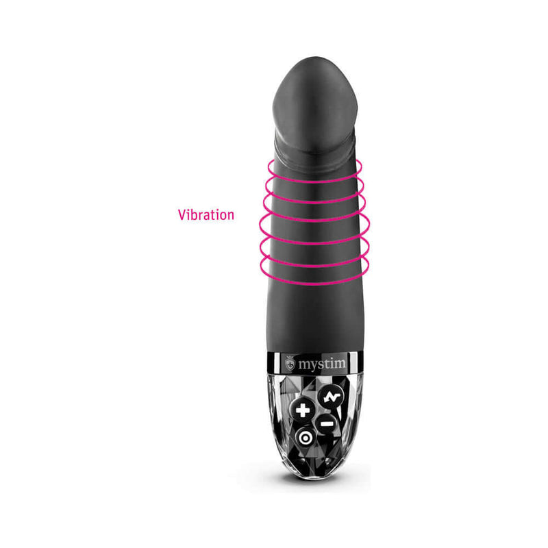 Mystim Real Deal Neal eStim Vibrator Black showcasing its advanced features and powerful vibrations.