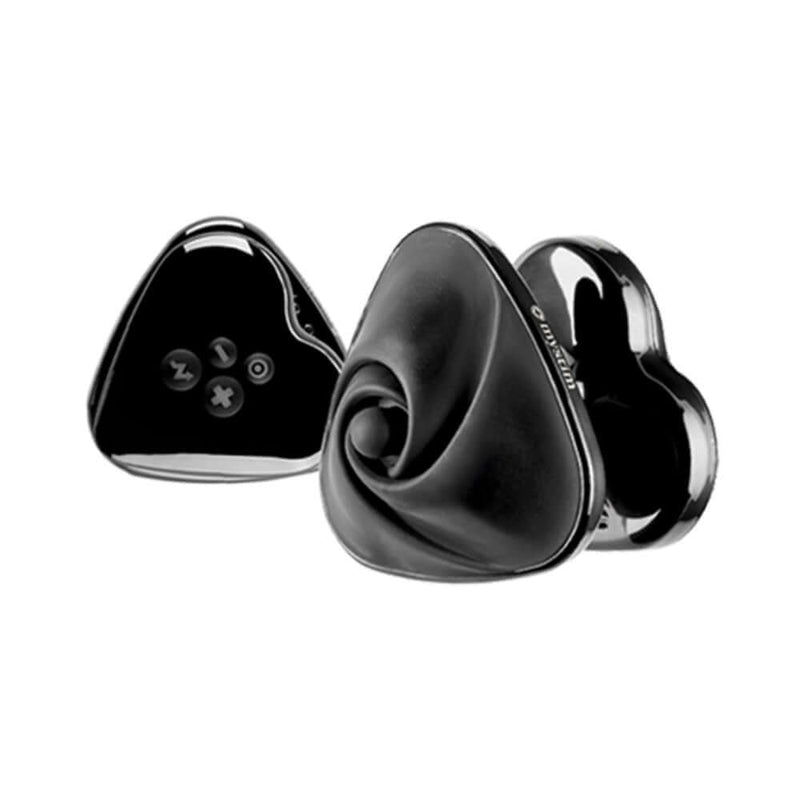 Mystim Hearts Desire eStim Lay On Vibrator Black displayed from multiple angles showcasing its sleek design.