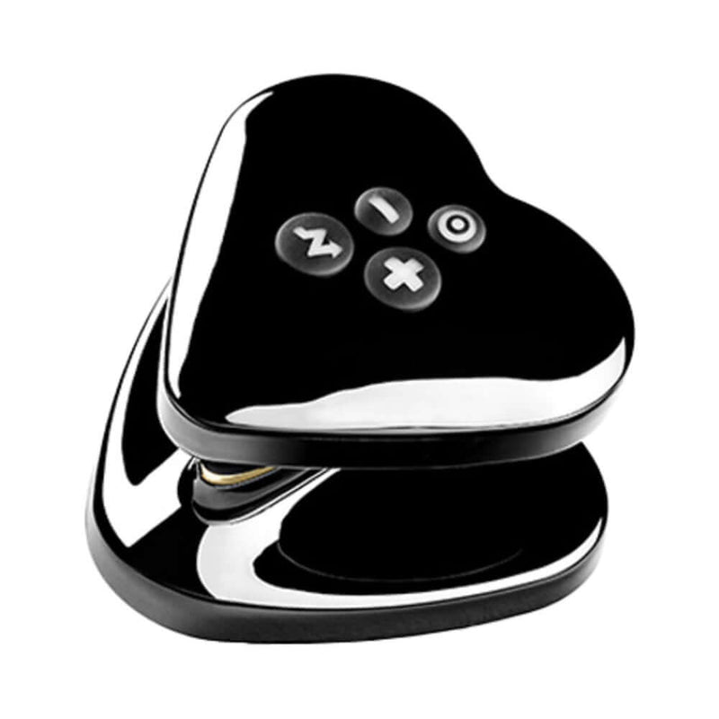 Mystim Hearts Desire eStim Lay On Vibrator Black with heart shape and control buttons.