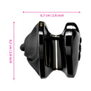 Mystim Hearts Desire eStim Lay On Vibrator Black side view showing compact design and dimensions of 6.7 cm x 2.6 inch.