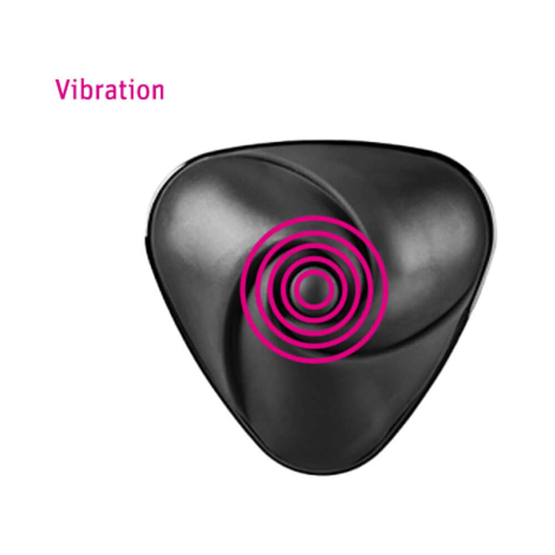 Mystim Hearts Desire eStim Lay On Vibrator Black showing its unique vibration feature and smooth design.