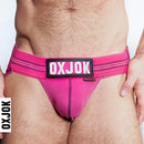 Oxballs Oxjok Slingjock Upthrust Slider-strap Jock Pink Sky on model showcasing comfort and support.