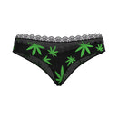 Magic Silk Hazy Dayz Boy Short Pot Leaf S/M in black mesh with neon green pot leaves and lace trim.