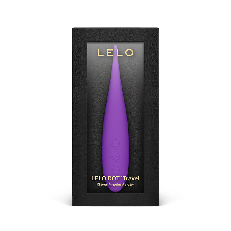 LELO DOT Travel Clitoral Pinpoint Vibrator Purple packaging on display.