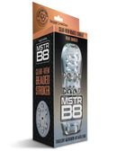 MSTR B8 Head Banger Clear Beaded Stroker packaging featuring transparent design and metallic beads for enhanced pleasure.
