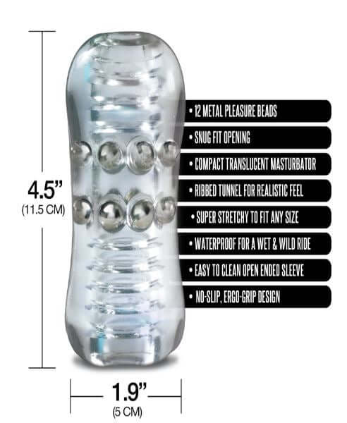 MSTR B8 Head Banger Stroker with ribbed channel and 12 metallic beads for enhanced pleasure and comfort.
