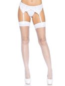 Leg Avenue Fishnet Stocking with Back Seam in white, designed to enhance curves and confidence, perfect for seductive looks.