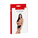Me You Us Latex Crotchless Panties Medium packaging with model showcasing the design.