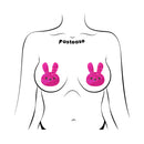 Pastease Pink Marshmallow Easter Bunny Nipple Pasties on a model, featuring a playful pink glittery bunny design.
