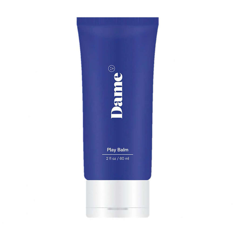 Dame Play Balm Vaginal Moisturizer 2 Oz tube in blue packaging for intimate hydration and comfort.