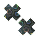 Neva Nude Black Nuclear Nightmare Holographic Nipple Pasties featuring a bold X shape and vibrant holographic design.