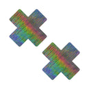 Neva Nude Naughty Nebula Super Holographic X Nipple Pasties with a colorful, shimmering finish.