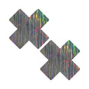 Neva Nude Naughty Nebula Super Holographic X Nipple Pasties with a vibrant color-shifting design.