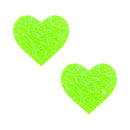 Neva Nude Lemon Lime Glitter I Heart U Nipple Pasties in heart shape with bright lime glitter.