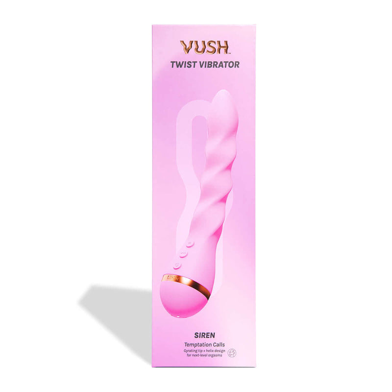 VUSH Siren Twist Vibrator packaging with helix twist design for versatile stimulation