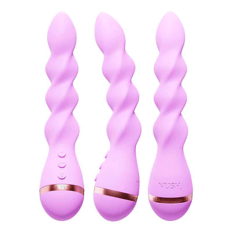 VUSH Siren Twist Vibrator in elegant pink with helix twist design for versatile pleasure and stimulation.
