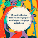 Rainbow Tarot 78 Cards and Guidebook, vibrant illustration featuring holographic card edges and a colorful design.