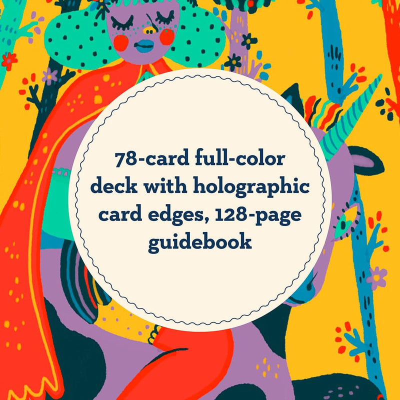 Rainbow Tarot 78 Cards and Guidebook, vibrant illustration featuring holographic card edges and a colorful design.